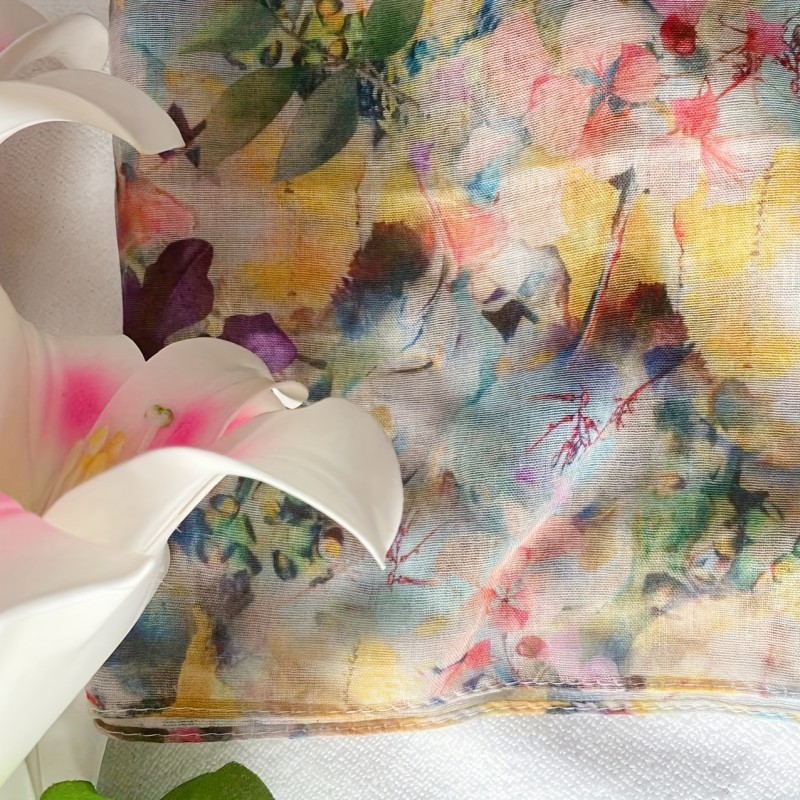 Breezy Beauty, Boho Chic Lightweight Bali Yarn Scarf for Women - Colorful Floral Print, Breathable Shawl Wrap, Perfect for Casual Outings