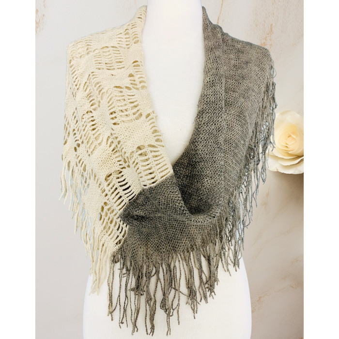 Ultra Soft Two Tone Knitted Fringed Infinity Scarf – Twistable Loop Snood for Chic Style & Cozy Warmth