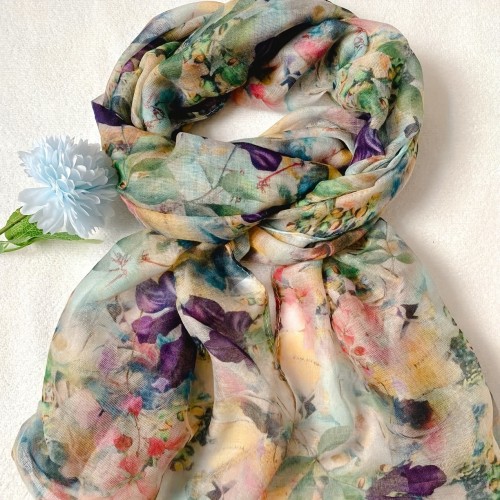 Breezy Beauty, Boho Chic Lightweight Bali Yarn Scarf for Women - Colorful Floral Print, Breathable Shawl Wrap, Perfect for Casual Outings