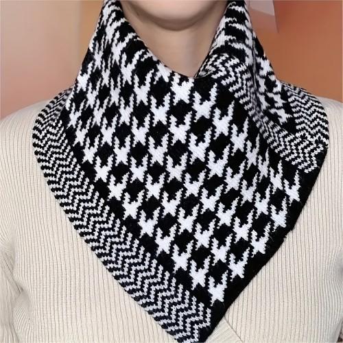 1pc Boho Style Unisex Triangle Scarf - 100% Polyester Knitted Neck Gaiter for Casual Weekend Wear, Warm, Decorative, Windproof - Elastic Band for Outdoor Activities