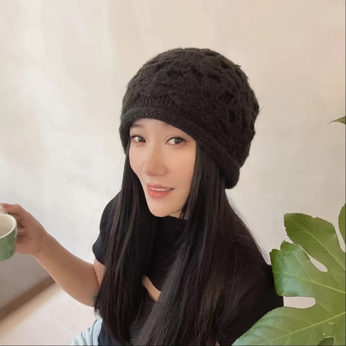 Korean Style Handmade Crochet Thick Warm Beanie Hat With Earmuffs For Women - Winter Fashion Casual Pompom Hat