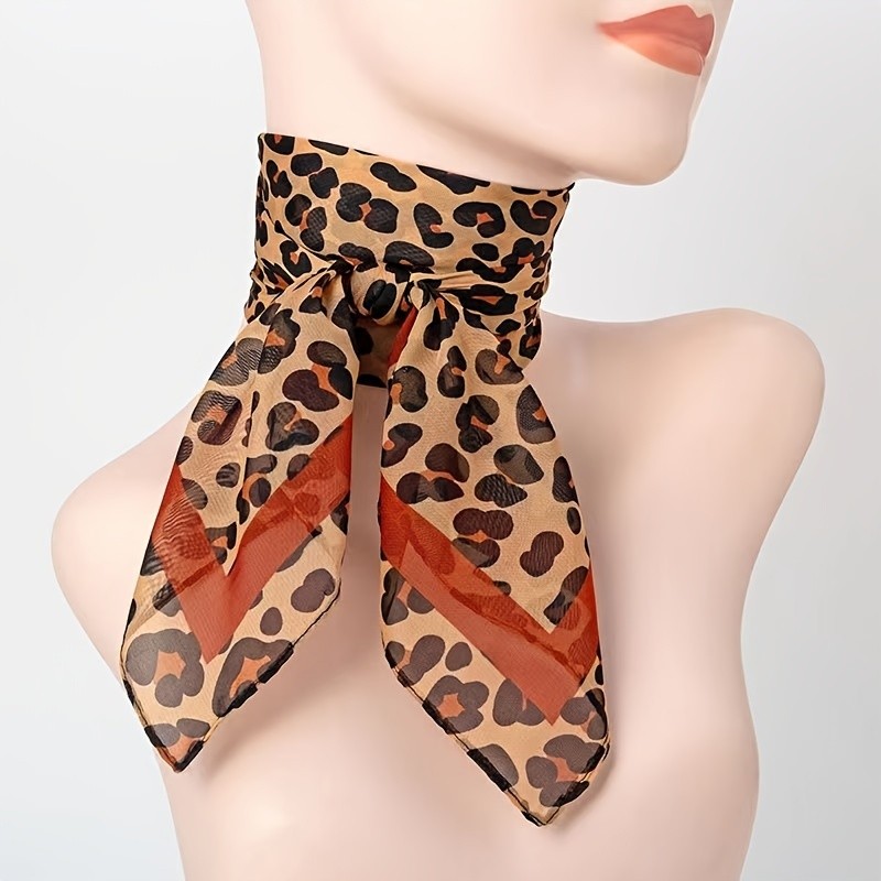 25.59  Leopard Print Square Scarf Vintage Chiffon Shawl Sunscreen Head Wrap Outdoor Windproof Beach Towel Hair Accessories