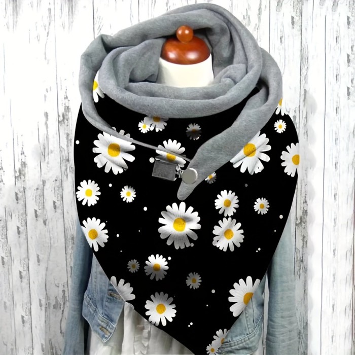 Women'S Fashion Printed Thickened Scarf, Polyester Knit, Windproof, Warm, Decorative, Elastic, Washable, for Outdoor Use