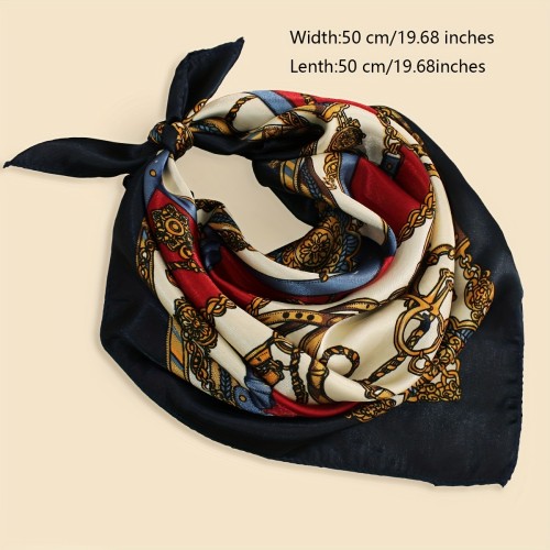 19.7  Elegant Vintage Chain Print Square Satin Scarf - Soft, Lightweight, Classic Neckerchief for Women - Perfect Accessory for Any Occasion