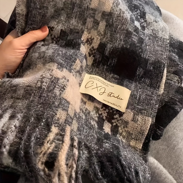 New Winter Scarf Autumn and Winter Atmosphere Korean Style Plaid Men and Women Couple Warm Student High-end Women
