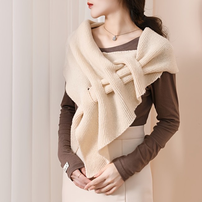 Casual Jacquard Knitted Shawl - Polyester Fiber, Elastic, Windproof, Warmth-Enhancing, Hand Washable, Decorative Triangle Scarf for Going Out