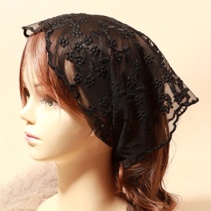Solid Color Lace Embroidered Triangle Scarf Thin Breathable Small Neck Scarf Elegant Style Mantilla Veil For Bridal Wedding Party