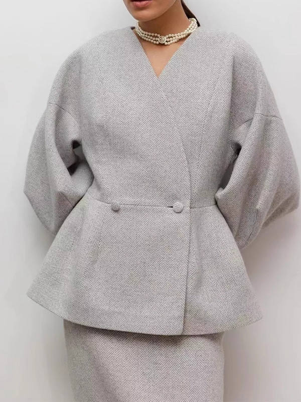 Stylish Solid Color Slim-Fit Top & Skirt Set