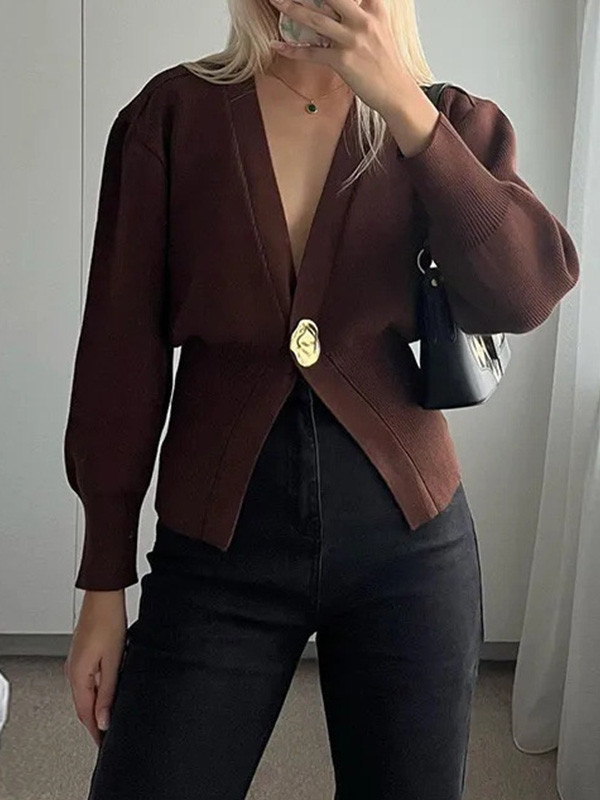 Stylish V-Neck Button-Up Cardigan