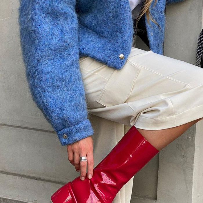 Stylish Blue Lapel Long-Sleeved Jacket