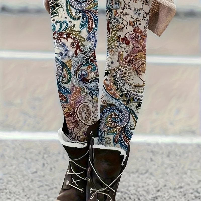 Floral Print High-Waisted Leggings - Four-Season Wear, High Stretch, Comfortable, Polyester and Elastane Blend, Tight-Fitting Design for Women