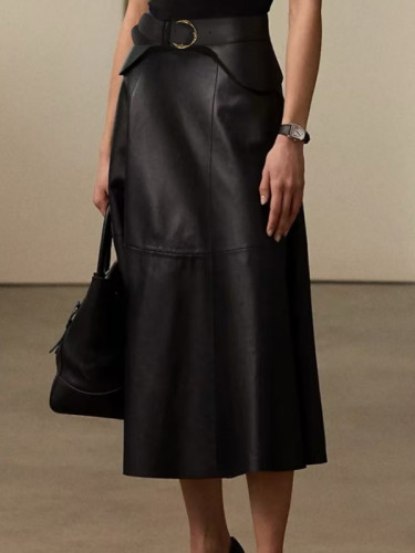 A-Line High Waisted Belted Buttoned Solid Color Split-Joint Zipper Skirts Bottoms