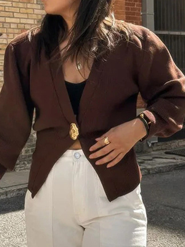 Stylish V-Neck Button-Up Cardigan