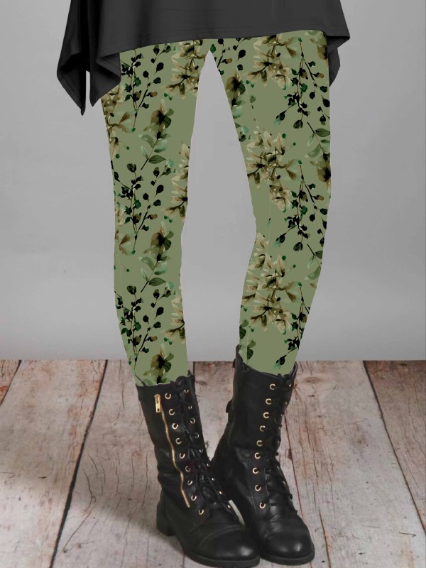 Women's Plus Size Floral Print Stretchy Leggings - Casual High-Waist Skinny Fit for All Seasons