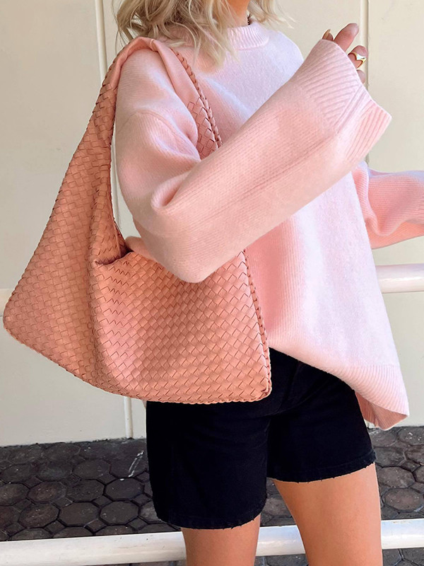 Solid Color Split-Joint Long Sleeves Loose Round-Neck Sweater Tops