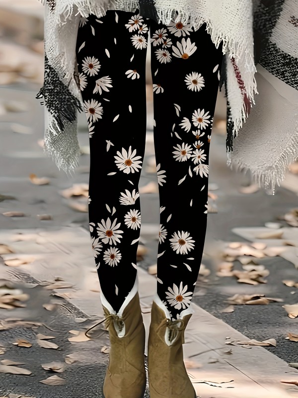 High Waist Floral Print Leggings for Women - Stretchy Skinny Casual Daily Wear Leggings