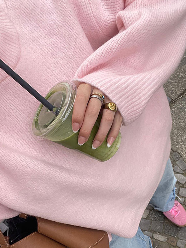 Solid Color Split-Joint Long Sleeves Loose Round-Neck Sweater Tops