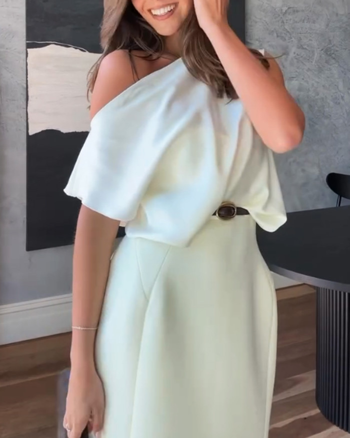 Fashionable Strapless Top & Skirt Two-piece Set
