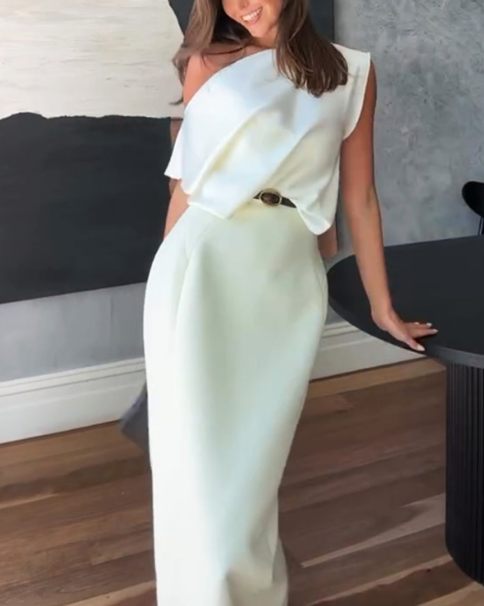 Fashionable Strapless Top & Skirt Two-piece Set