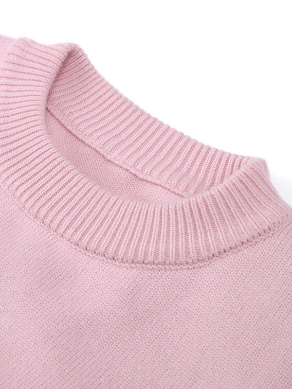 Solid Color Split-Joint Long Sleeves Loose Round-Neck Sweater Tops