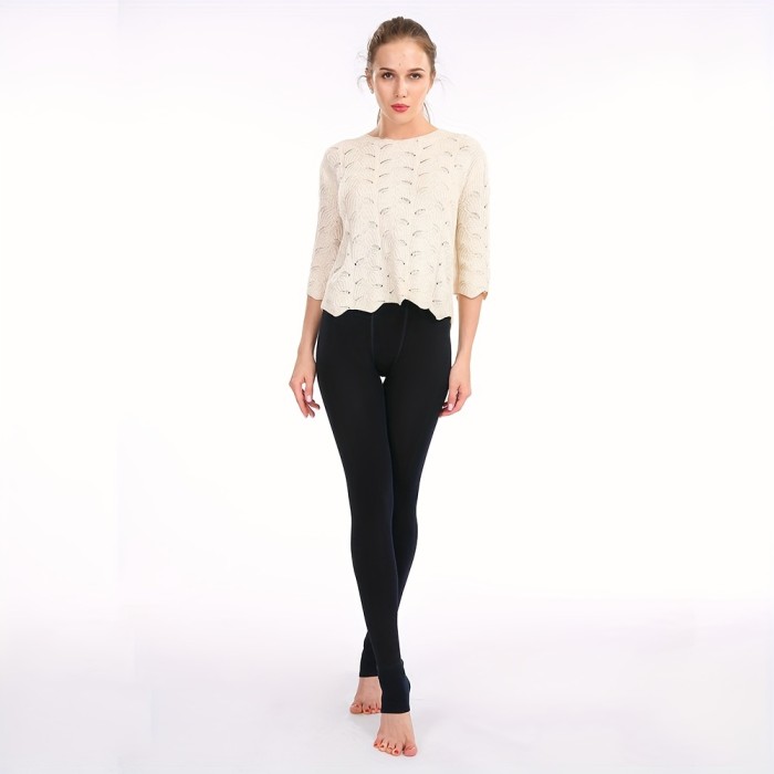 Women's Fleece-Lined Thermal Tights, Thick Autumn & Winter Warm Base Layer Stretchy Leggings, Elastic Outdoor Wear
