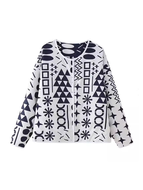 Long Sleeves Loose Contrast Color Printed Reversible Split-Joint Outerwear