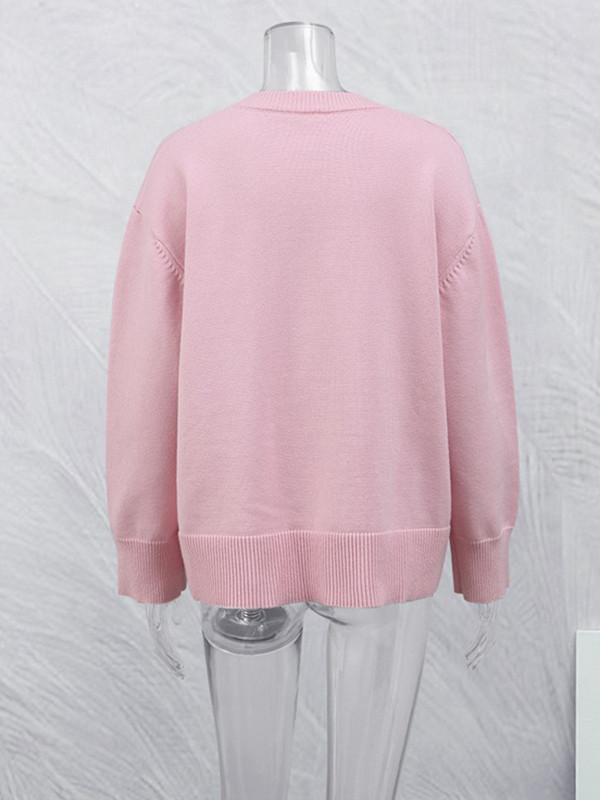 Solid Color Split-Joint Long Sleeves Loose Round-Neck Sweater Tops