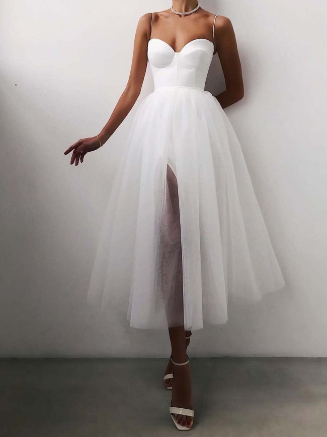 French Vintage solid color mesh dress