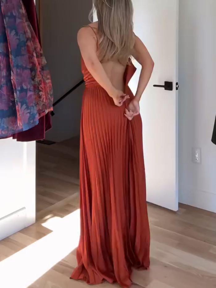 Exquisite V-neck pleated party dress