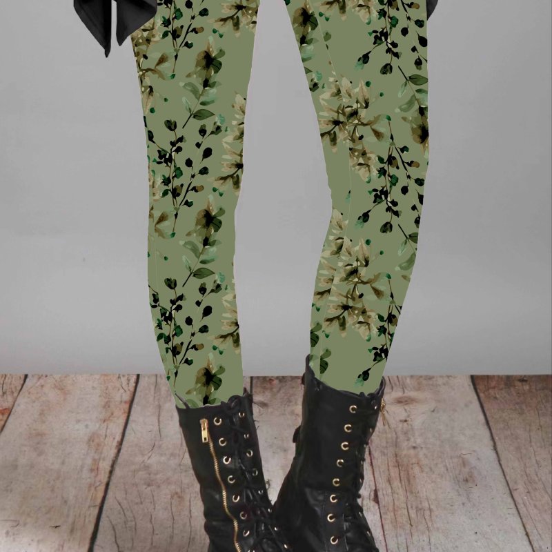 Women's Plus Size Floral Print Stretchy Leggings - Casual High-Waist Skinny Fit for All Seasons