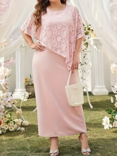 Timeless Elegance Lace Cape Sleeve Maxi Dress