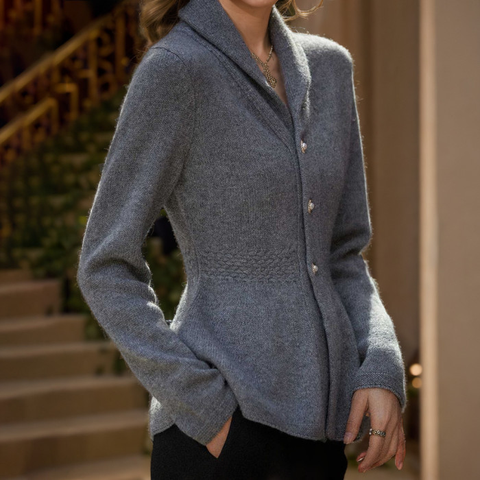 Women's Fashion Retro Lapel Solid Color Ruffle Sweater Coat Knitted Cardigan