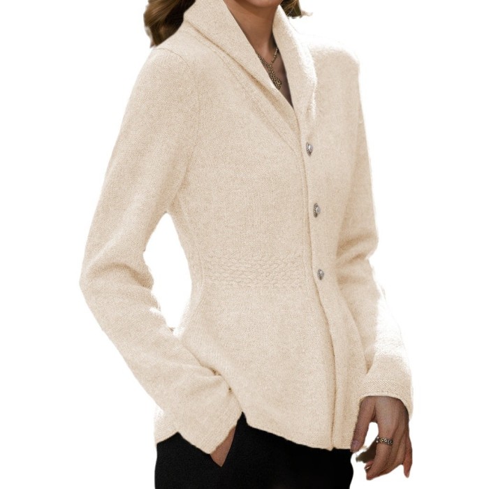Women's Fashion Retro Lapel Solid Color Ruffle Sweater Coat Knitted Cardigan