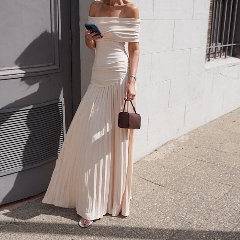 Fashion One-shoulder Elegant Sexy Solid Color Pleated Tube Party Dress