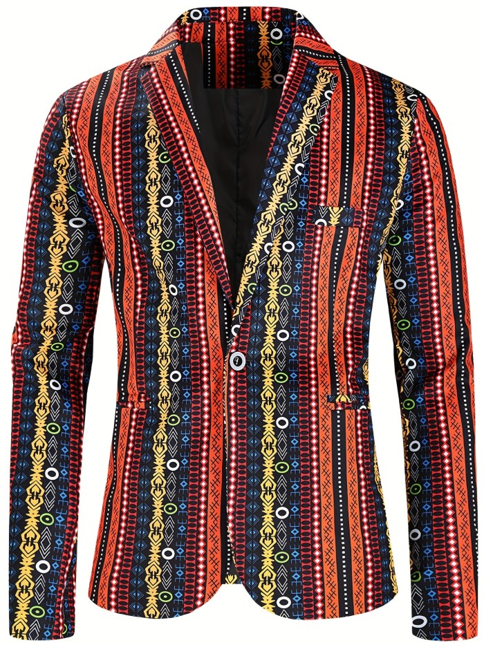 Musical Note Embroidered One Button Flap Pocket Blazer - Men's Casual Sports Coat for Spring and Fall Business - Classic Old Money Style with Lapel and Pockets