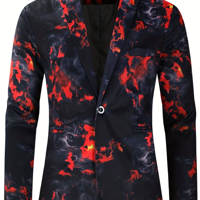 Musical Note Embroidered One Button Flap Pocket Blazer - Men's Casual Sports Coat for Spring and Fall Business - Classic Old Money Style with Lapel and Pockets