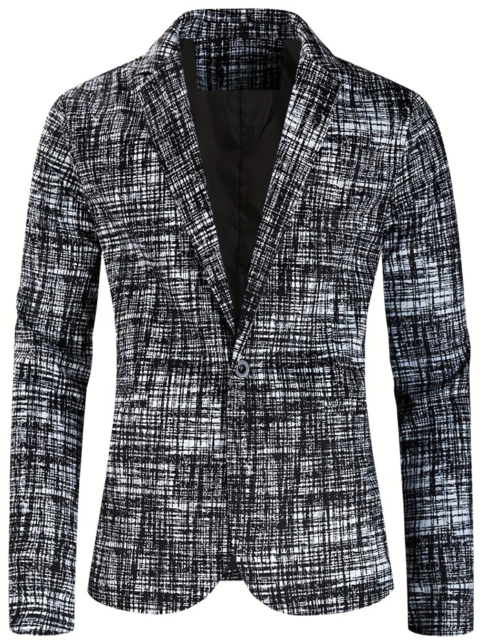 Musical Note Embroidered One Button Flap Pocket Blazer - Men's Casual Sports Coat for Spring and Fall Business - Classic Old Money Style with Lapel and Pockets