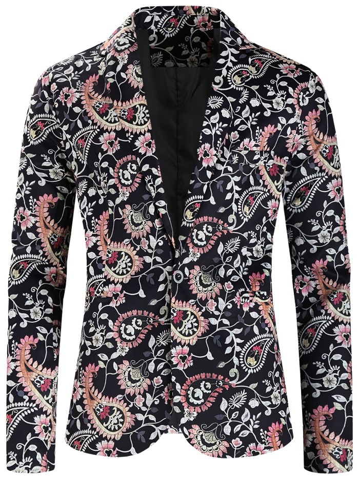 Musical Note Embroidered One Button Flap Pocket Blazer - Men's Casual Sports Coat for Spring and Fall Business - Classic Old Money Style with Lapel and Pockets