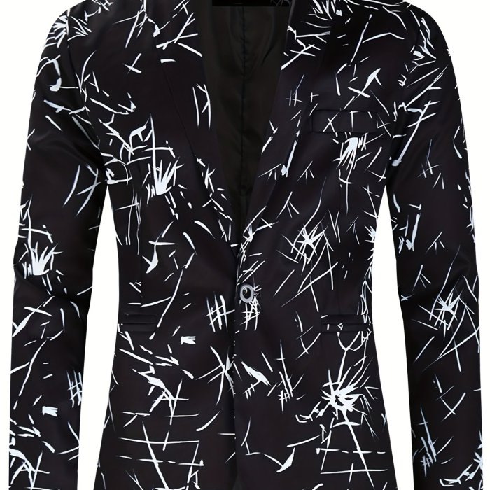 Musical Note Embroidered One Button Flap Pocket Blazer - Men's Casual Sports Coat for Spring and Fall Business - Classic Old Money Style with Lapel and Pockets