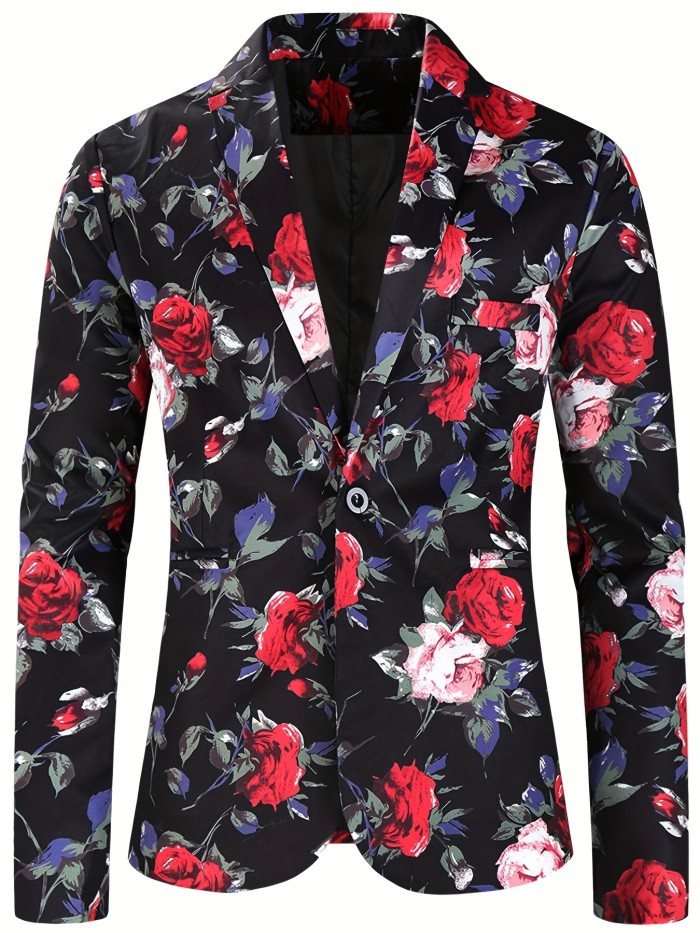 Musical Note Embroidered One Button Flap Pocket Blazer - Men's Casual Sports Coat for Spring and Fall Business - Classic Old Money Style with Lapel and Pockets