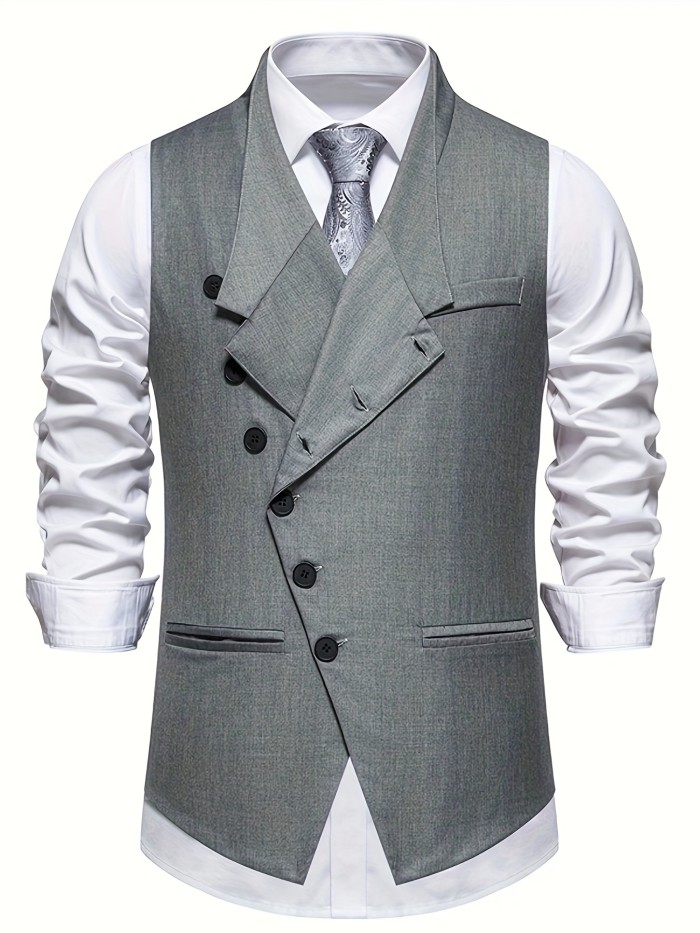 Men's Chic V-Neck Slant Single Breasted Waistcoat - Formal Dress Vest for Wedding Party, Performance, and Special Occasions - Stylish, Versatile, and Comfortable Design with Adjustable Back and Classic V-Neckline