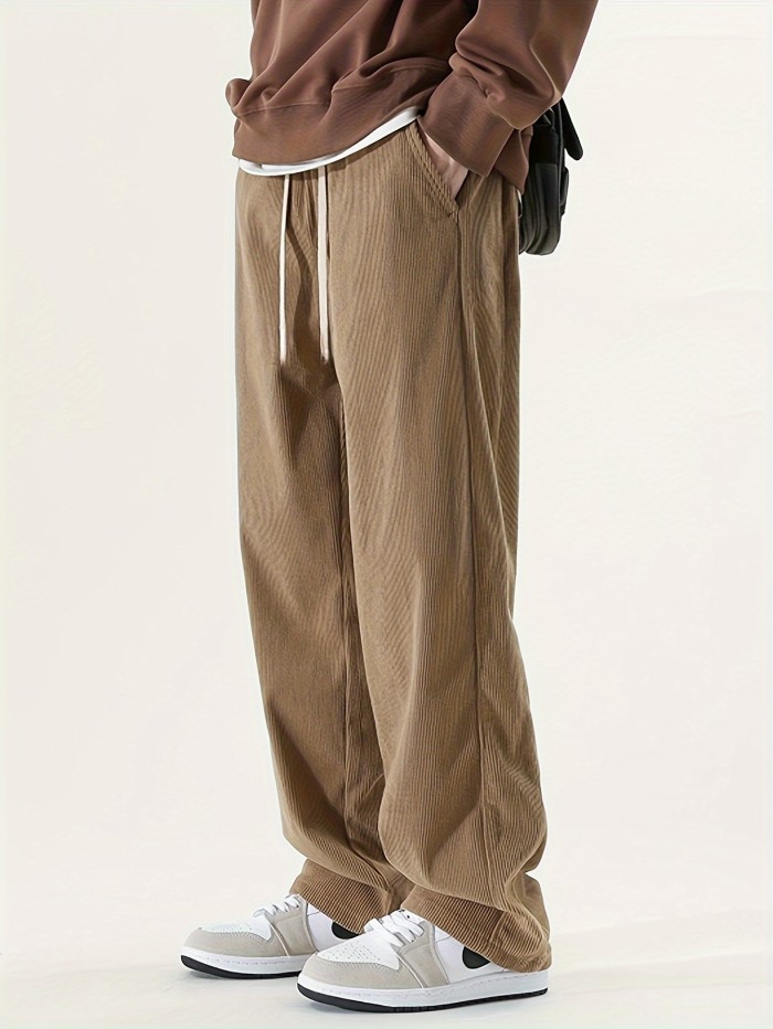 Men's Corduroy Joggers - Casual Drawstring Sweatpants with Pockets, Loose Fit for Spring\u002FFall