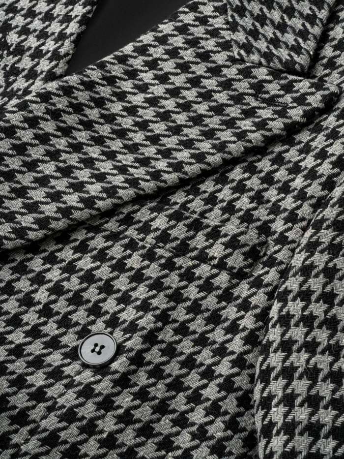 Men's Classic Houndstooth Double-Breasted Blazer - Casual & Elegant, Long Sleeve with Real Pockets, Perfect for All Seasons