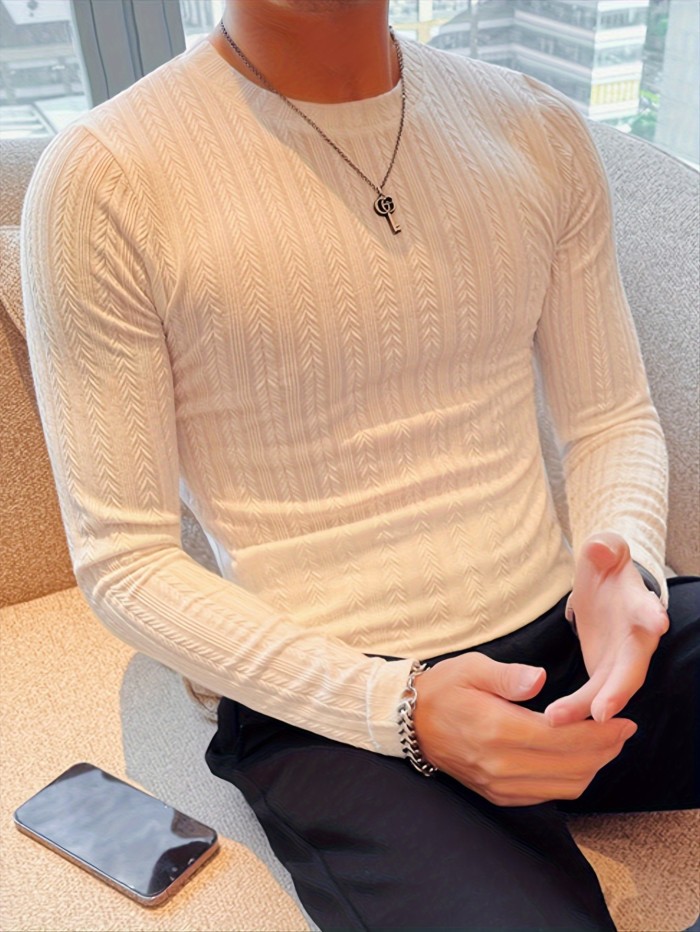 Men's Slim-Fit Long Sleeve T-Shirt - Casual & Stylish, Perfect for Fall\u002FWinter, Machine Washable