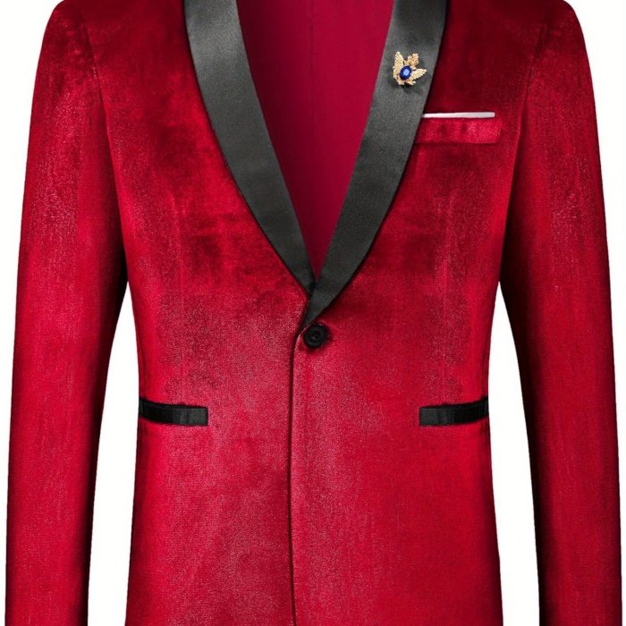 Plus Size Velvet One Button MAGE MALE Men's Slim Fit Suit Blazer Shawl Lapel Dinner Prom Wedding Tuxedo Jacket