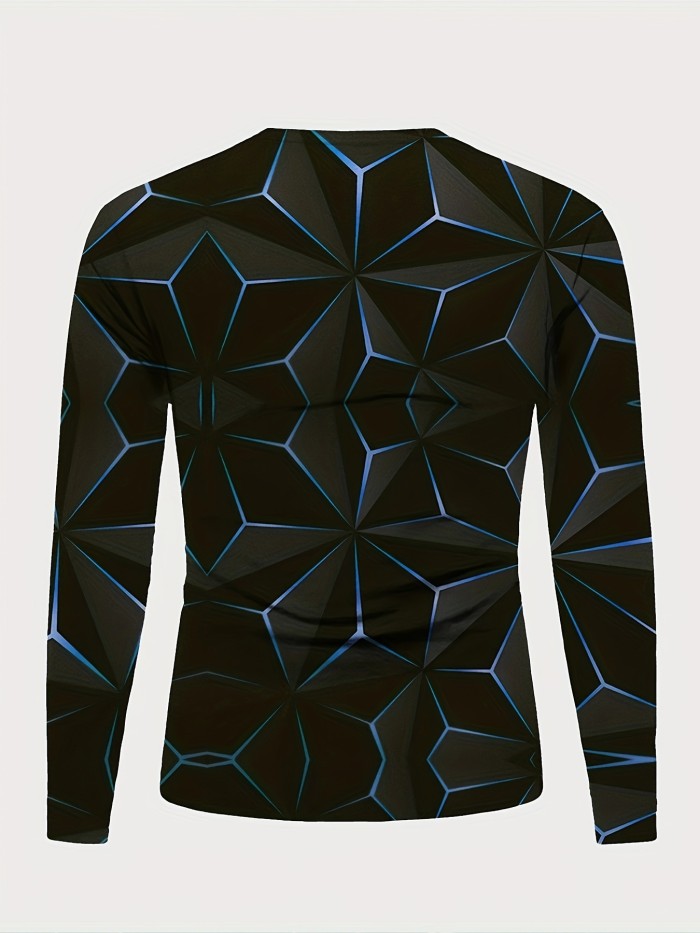 Versatile 3D Geometric Print Men's Casual T-Shirt - Comfortable, Durable & Easy-Care for All-Season Wear