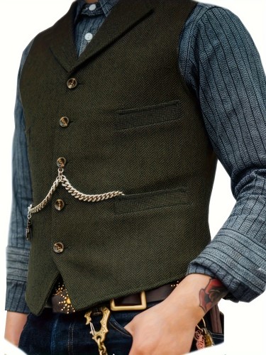 Rich Solid Color Mens Classic Tweed Suit Vest - Timeless Design, Comfortable Fit - Elegant Waistcoat for Tuxedo Outfits, Durable & Fashion-Forward