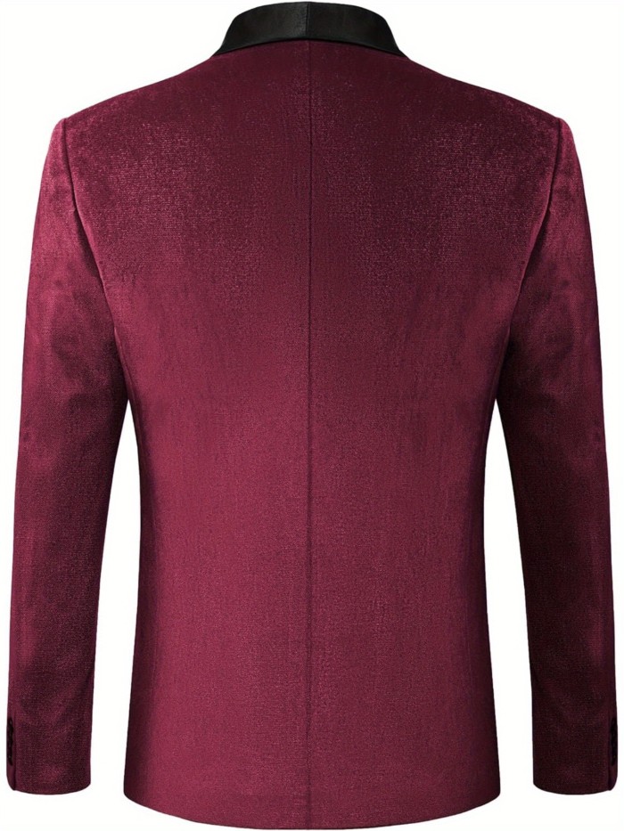Plus Size Velvet One Button MAGE MALE Men's Slim Fit Suit Blazer Shawl Lapel Dinner Prom Wedding Tuxedo Jacket