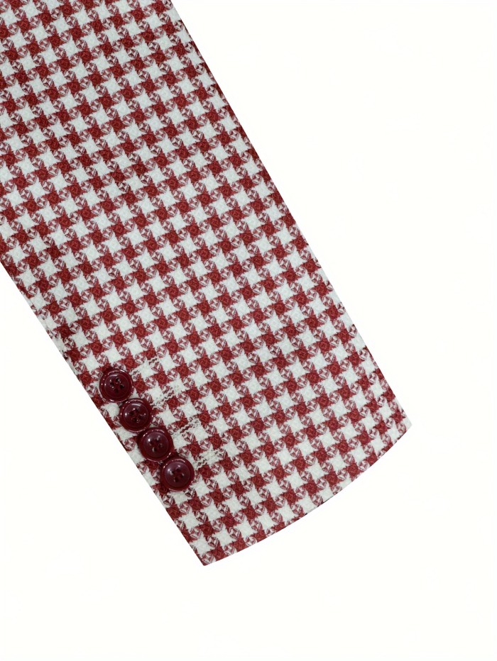 Vintage Style Men'S Houndstooth Pattern Suit Jacket, Polyester Non-Stretch Fabric, Regular Fit, with Notched Lapel, Front Split Detail, for Formal Occasions, Fall\u002FWinter Collection
