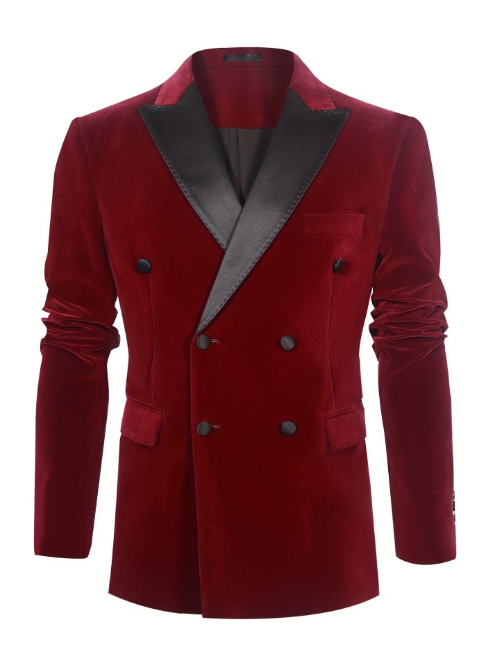 Luxurious Velvet Double Breasted Blazer - Exquisite Business Casual High-Quality Red Suit Jacket with Elegant Style, Soft Touch, and Classic Fit for Men - Perfect for Formal Events, Weddings, and Job Interviews